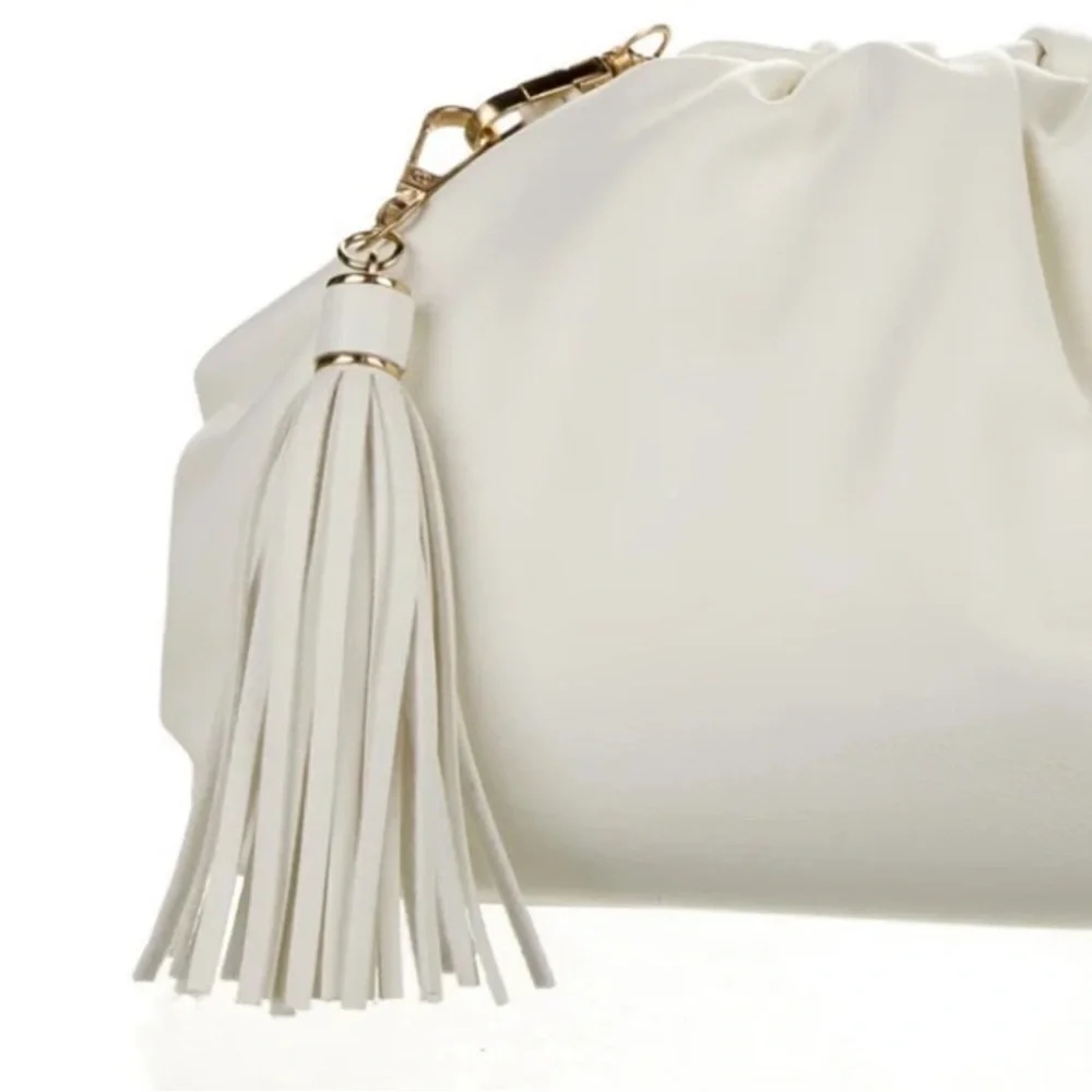 New Understated Leather clamshell clutch Vegan Leather handbag/Crossbody ivory